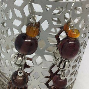 Artisan Silver Tone Glass Bead Dangle Earrings